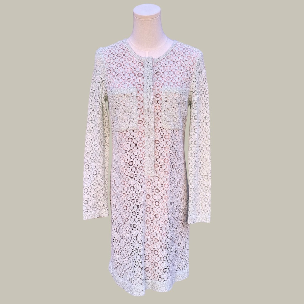 Victoria Beckham Dress Women M Mint Green Excellent Lace Long Sleeve Shift